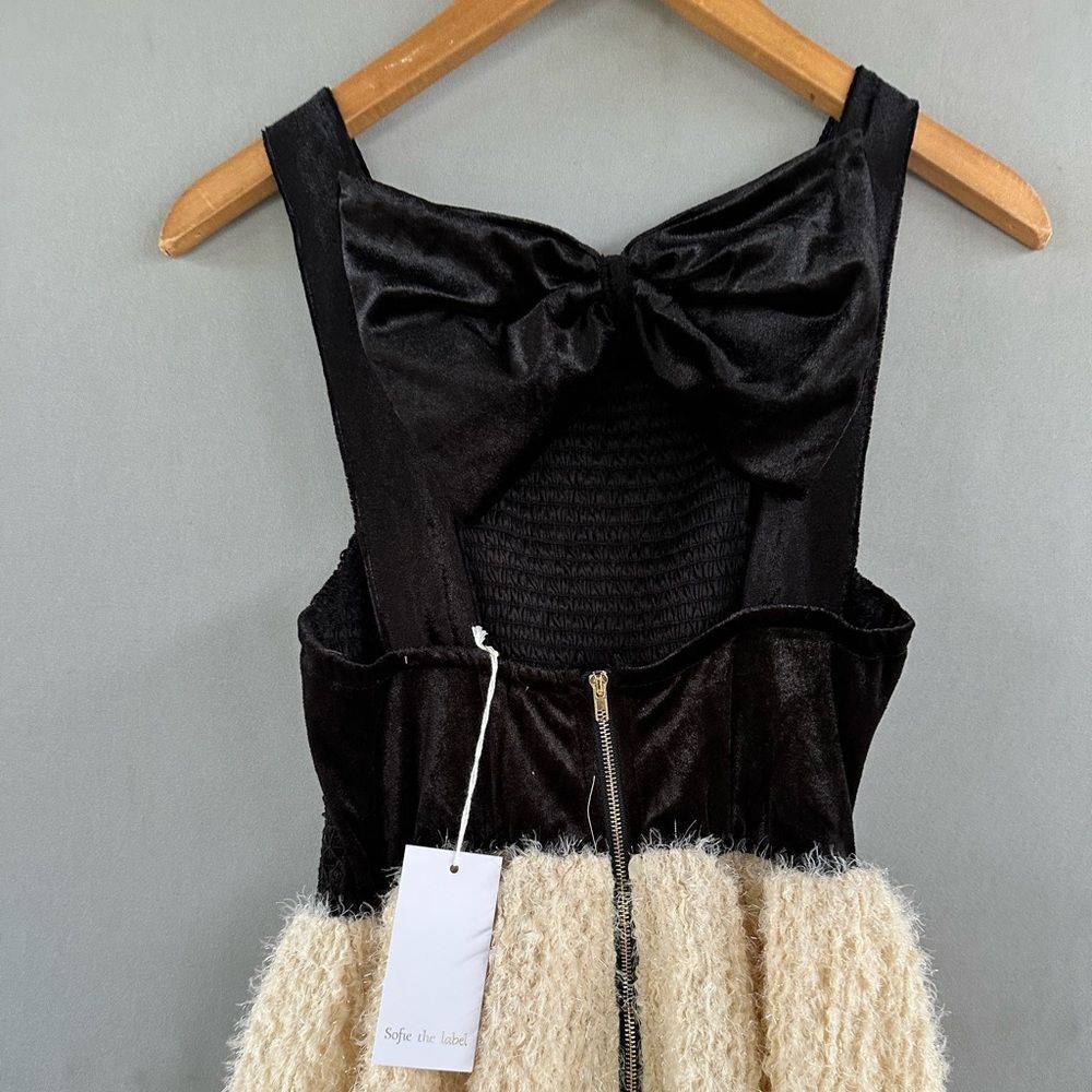 Black and Cream Mini Dress with Textured Skirt - Picture 8 of 13